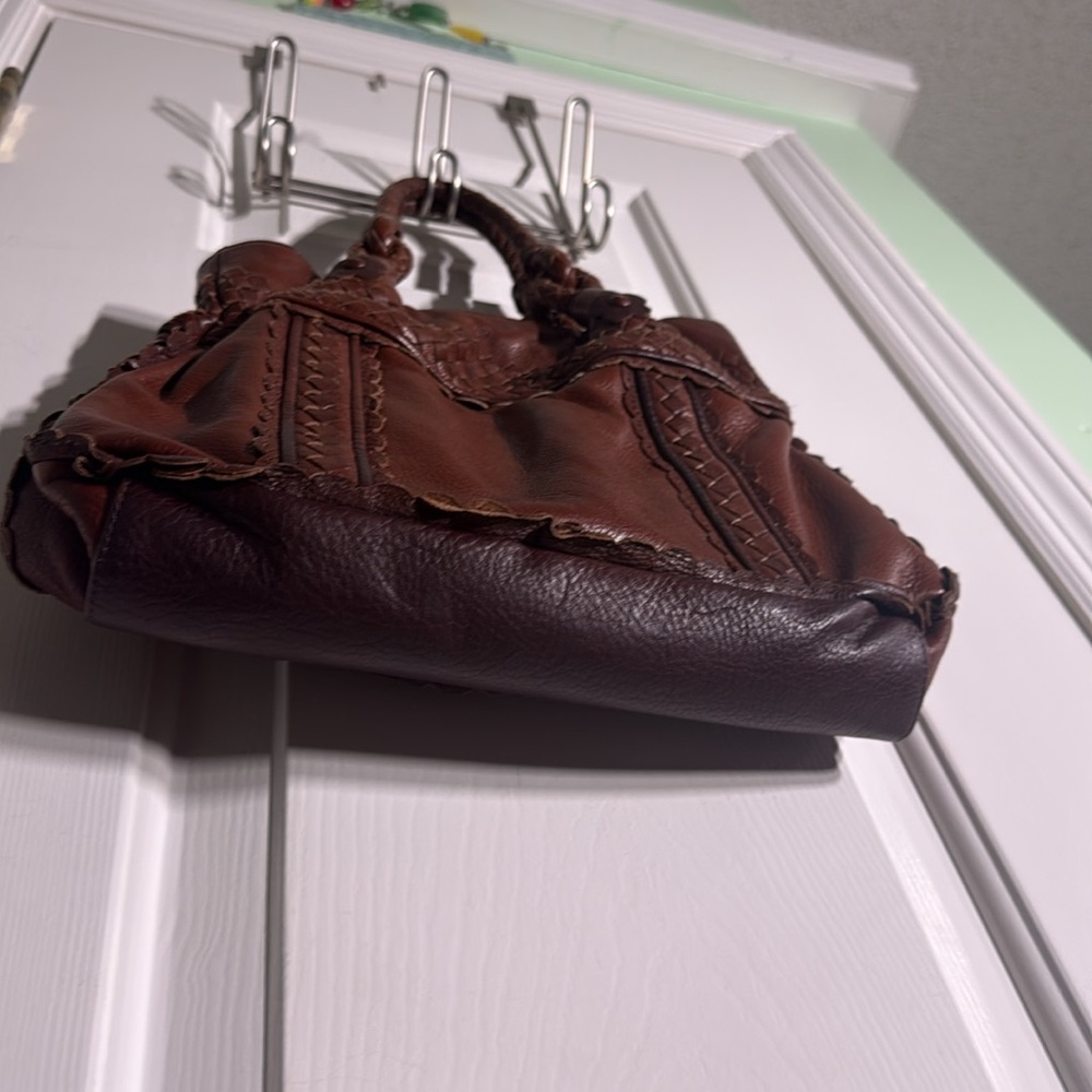 Elliott Luca Brown Pebbled Leather w/ Woven Details Everyday Medium Size Handbag - Picture 3 of 12